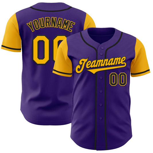 Custom Purple Gold-Black Authentic Two Tone Baseball Jersey - Sky-Custom