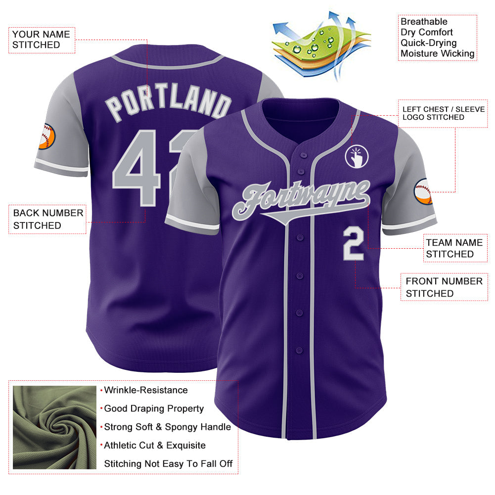 Custom Purple Gray-White Authentic Two Tone Baseball Jersey - Sky-Custom