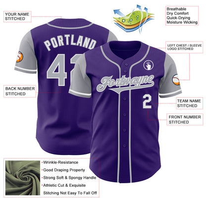 Custom Purple Gray-White Authentic Two Tone Baseball Jersey - Sky-Custom