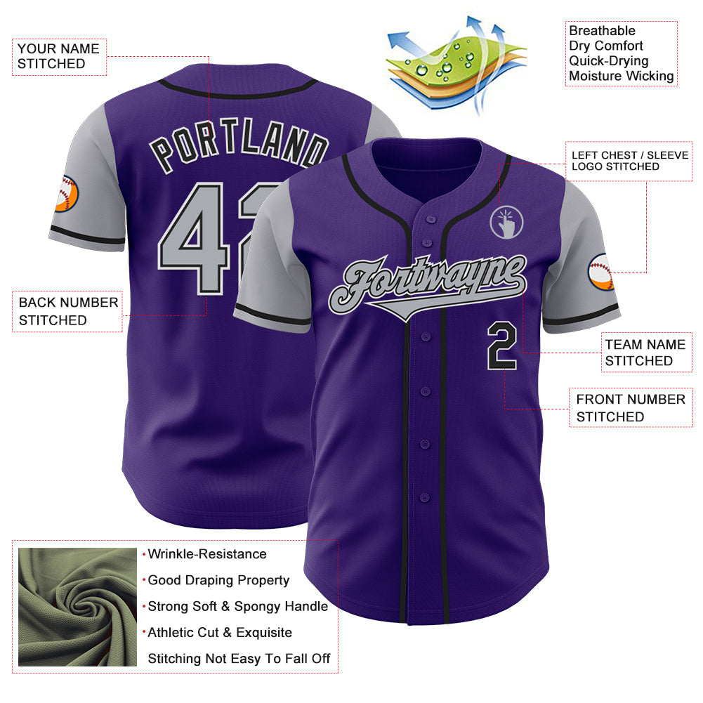 Custom Purple Gray-Black Authentic Two Tone Baseball Jersey - Sky-Custom