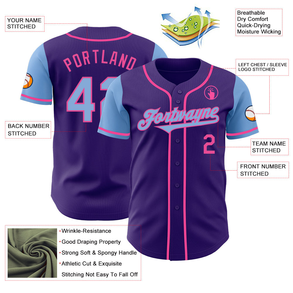 Custom Purple Light Blue-Pink Authentic Two Tone Baseball Jersey - Sky-Custom