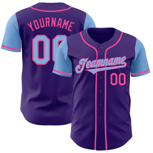 Custom Purple Light Blue-Pink Authentic Two Tone Baseball Jersey - Sky-Custom