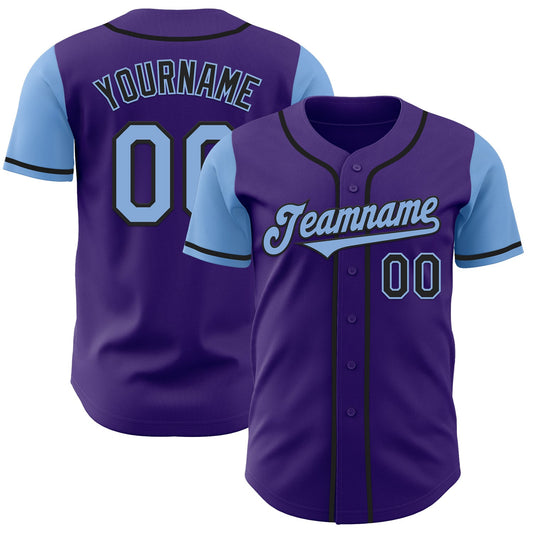 Custom Purple Light Blue-Black Authentic Two Tone Baseball Jersey - Sky-Custom