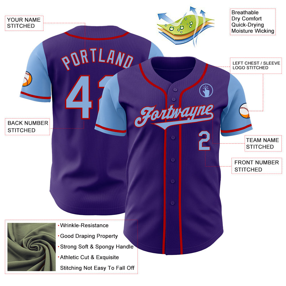 Custom Purple Light Blue-Red Authentic Two Tone Baseball Jersey - Sky-Custom