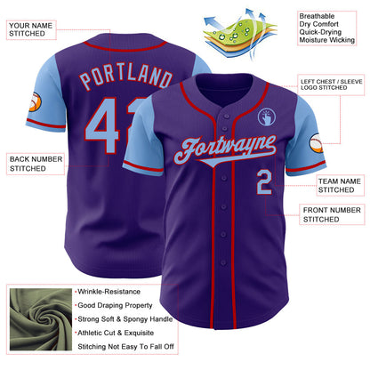Custom Purple Light Blue-Red Authentic Two Tone Baseball Jersey - Sky-Custom