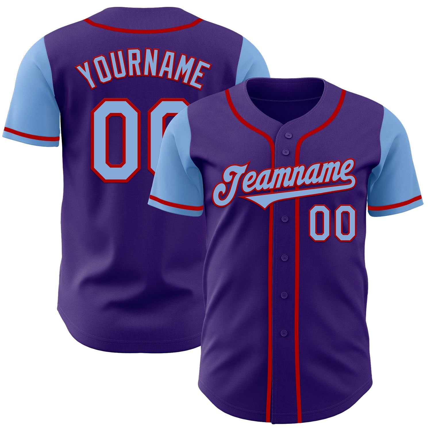 Custom Purple Light Blue-Red Authentic Two Tone Baseball Jersey - Sky-Custom