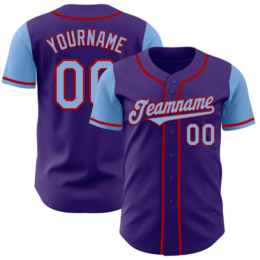 Custom Purple Light Blue-Red Authentic Two Tone Baseball Jersey - Sky-Custom