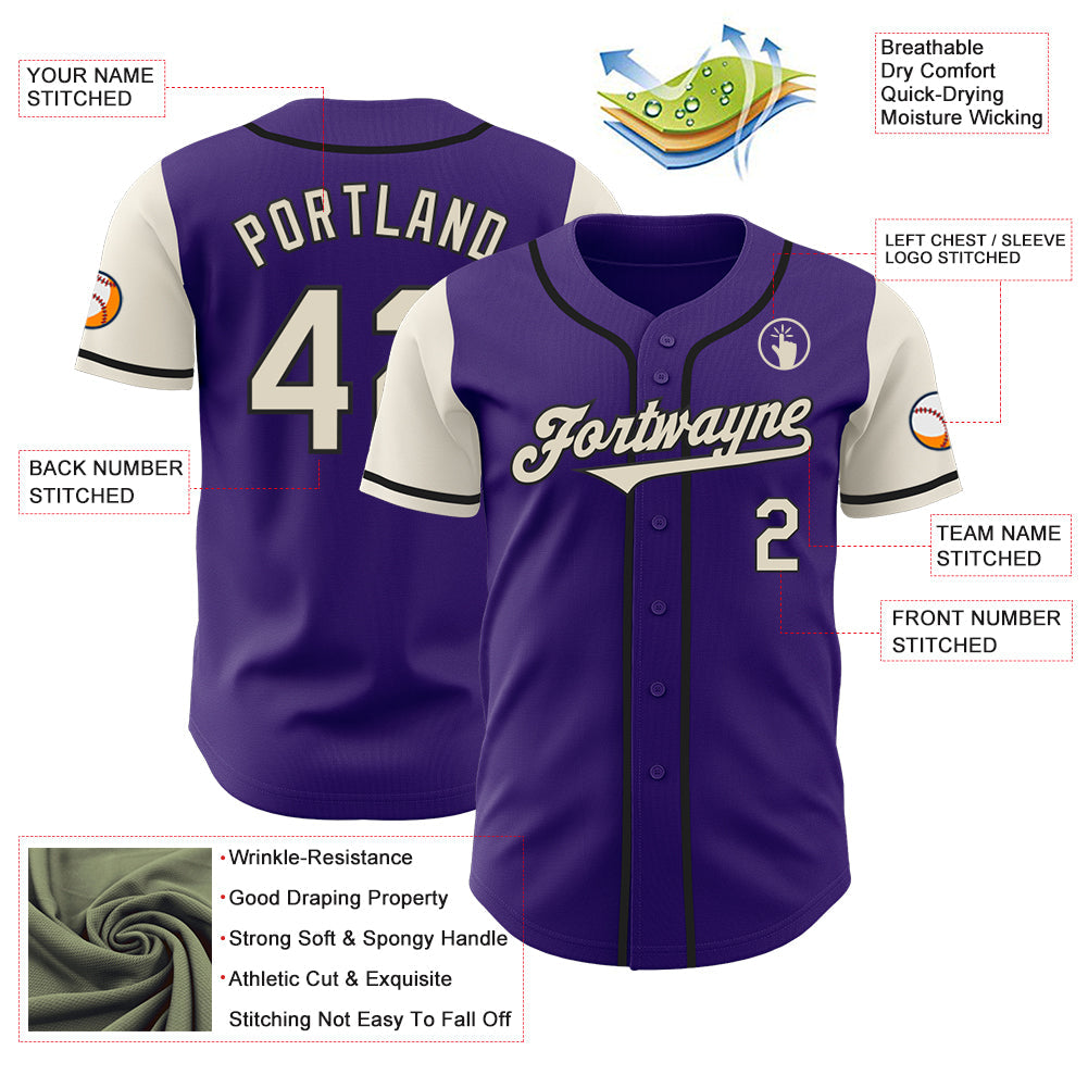 Custom Purple Cream-Black Authentic Two Tone Baseball Jersey - Sky-Custom
