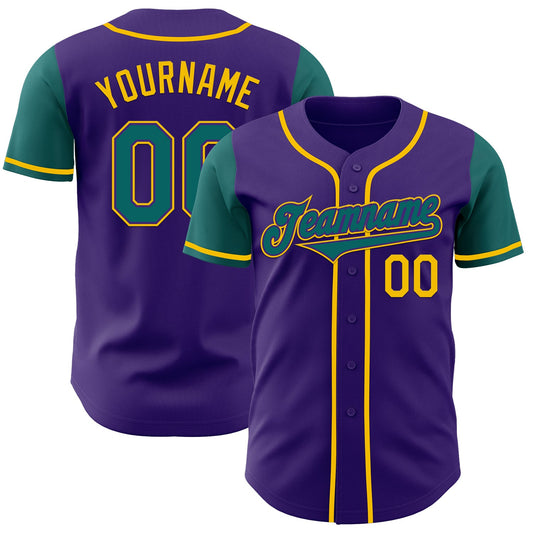 Custom Purple Teal-Yellow Authentic Two Tone Baseball Jersey - Sky-Custom