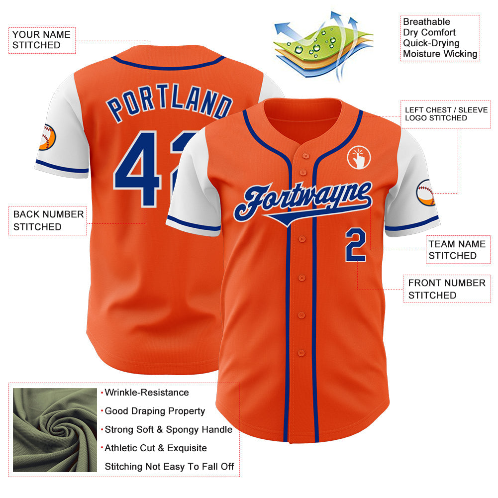 Custom Orange Royal-White Authentic Two Tone Baseball Jersey - Sky-Custom