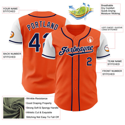 Custom Orange Navy-White Authentic Two Tone Baseball Jersey - Sky-Custom