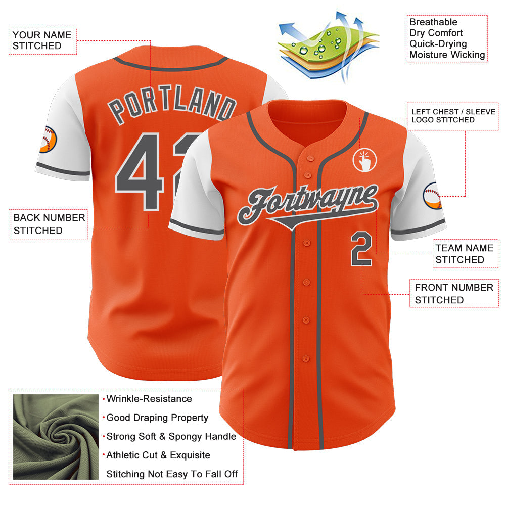 Custom Orange Steel Gray-White Authentic Two Tone Baseball Jersey - Sky-Custom