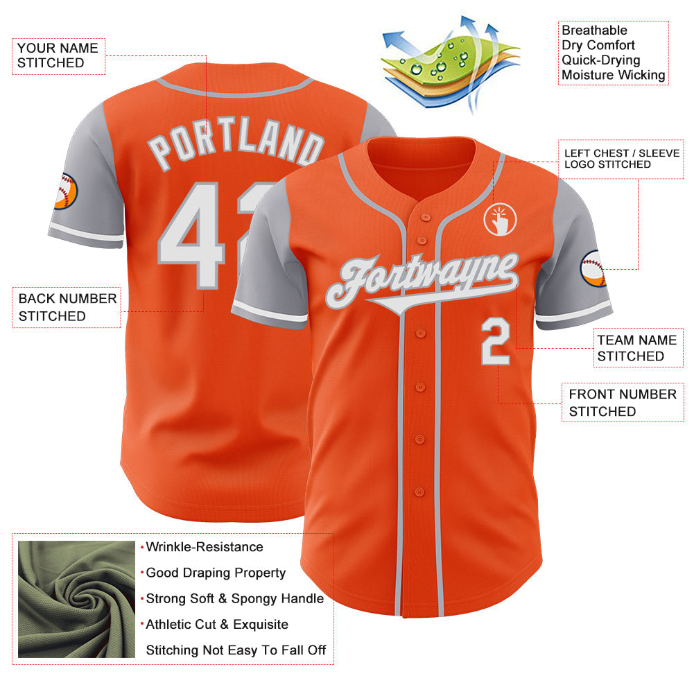 Custom Orange White-Gray Authentic Two Tone Baseball Jersey - Sky-Custom