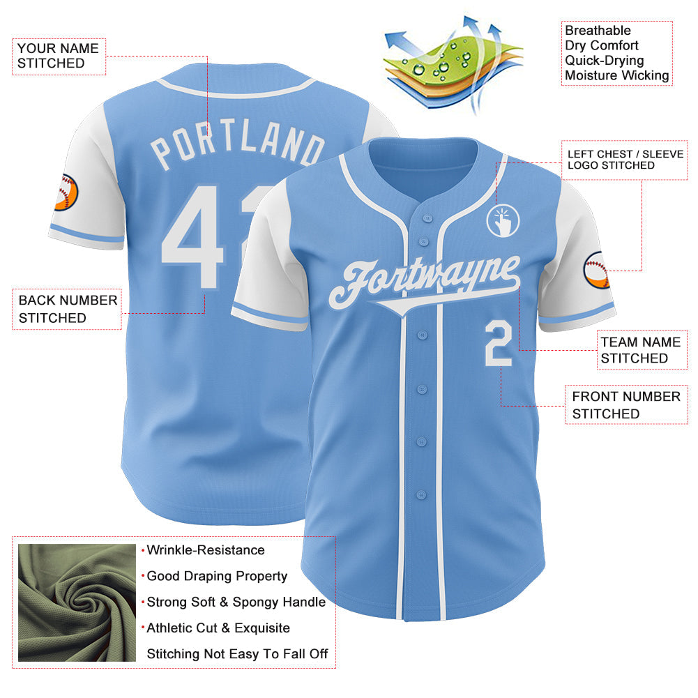 Custom Light Blue White Authentic Two Tone Baseball Jersey - Sky-Custom