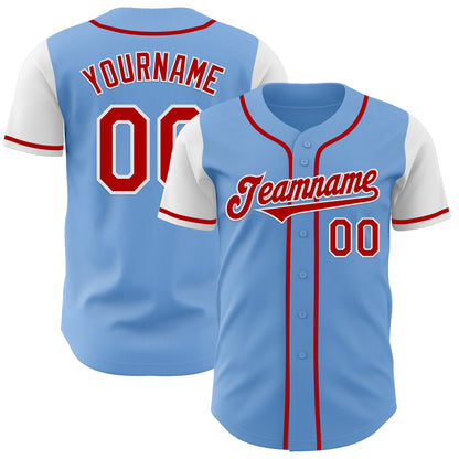 Custom Light Blue Red-White Authentic Two Tone Baseball Jersey - Sky-Custom