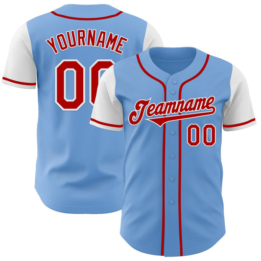 Custom Light Blue Red-White Authentic Two Tone Baseball Jersey - Sky-Custom