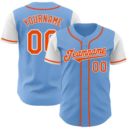 Custom Light Blue Orange-White Authentic Two Tone Baseball Jersey - Sky-Custom