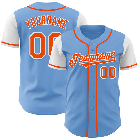 Custom Light Blue Orange-White Authentic Two Tone Baseball Jersey - Sky-Custom