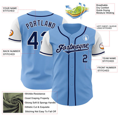 Custom Light Blue Navy-White Authentic Two Tone Baseball Jersey - Sky-Custom