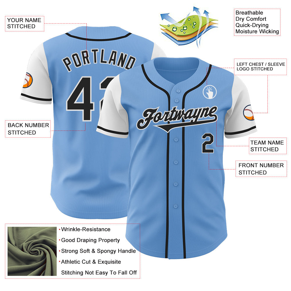 Custom Light Blue Black-White Authentic Two Tone Baseball Jersey - Sky-Custom