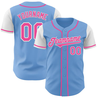 Custom Light Blue Pink-White Authentic Two Tone Baseball Jersey - Sky-Custom