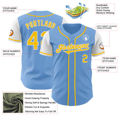 Custom Light Blue Yellow-White Authentic Two Tone Baseball Jersey - Sky-Custom