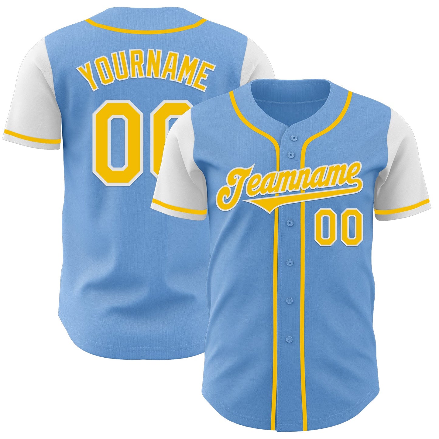 Custom Light Blue Yellow-White Authentic Two Tone Baseball Jersey - Sky-Custom