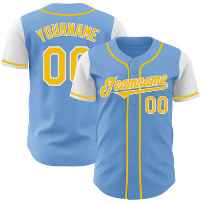 Custom Light Blue Yellow-White Authentic Two Tone Baseball Jersey - Sky-Custom