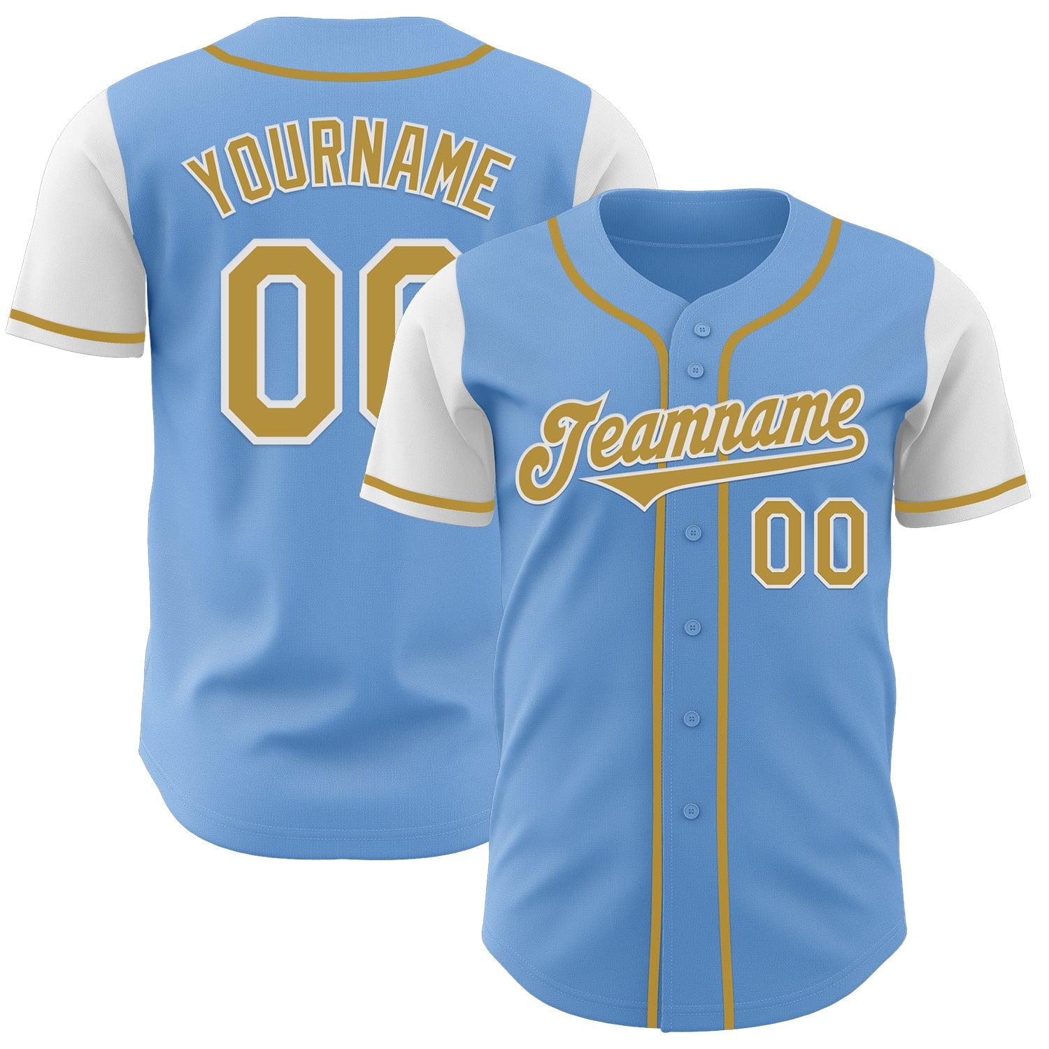 Custom Light Blue Old Gold-White Authentic Two Tone Baseball Jersey - Sky-Custom