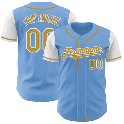Custom Light Blue Old Gold-White Authentic Two Tone Baseball Jersey - Sky-Custom