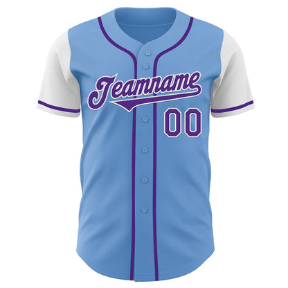 Custom Light Blue Purple-White Authentic Two Tone Baseball Jersey - Sky-Custom