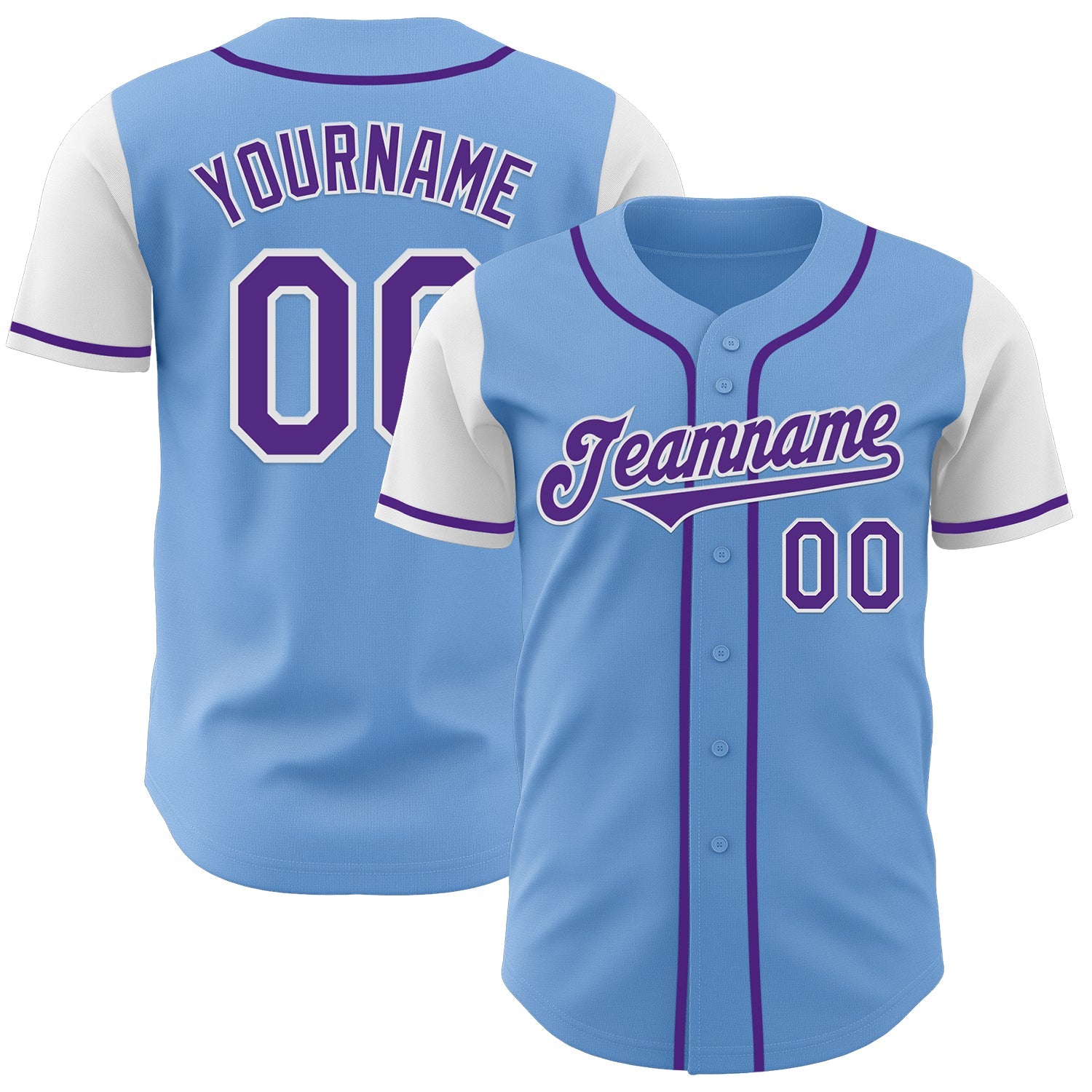 Custom Light Blue Purple-White Authentic Two Tone Baseball Jersey - Sky-Custom