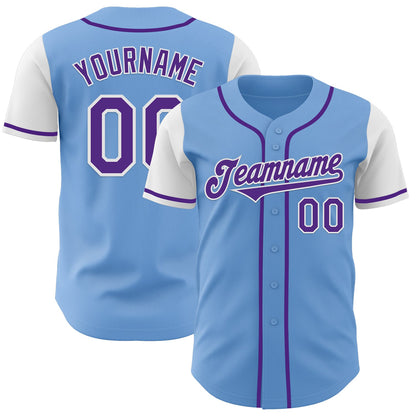 Custom Light Blue Purple-White Authentic Two Tone Baseball Jersey - Sky-Custom