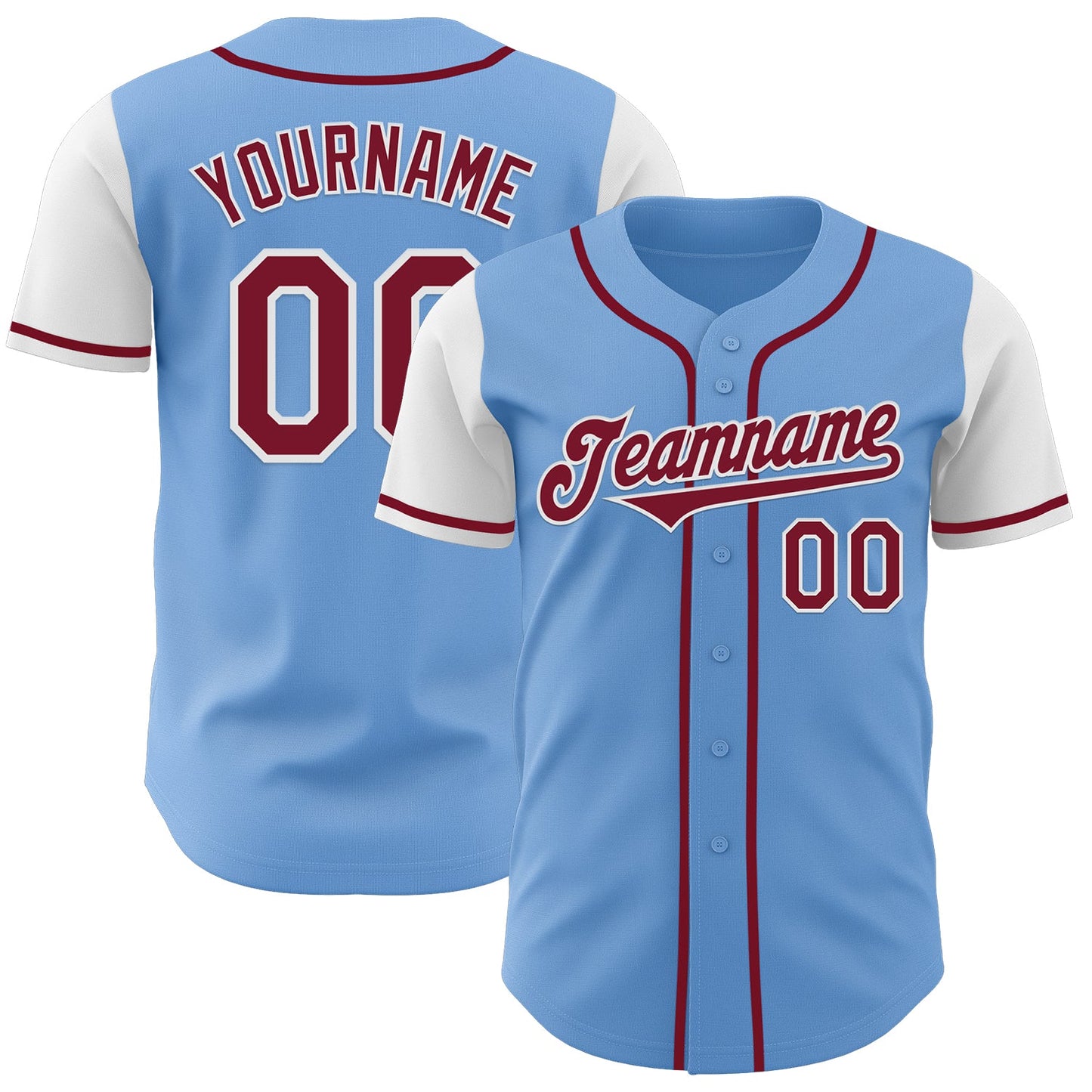 Custom Light Blue Crimson-White Authentic Two Tone Baseball Jersey - Sky-Custom