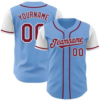 Custom Light Blue Crimson-White Authentic Two Tone Baseball Jersey - Sky-Custom