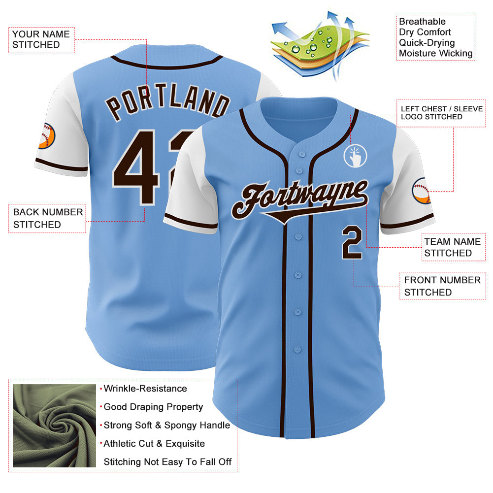 Custom Light Blue Brown-White Authentic Two Tone Baseball Jersey - Sky-Custom