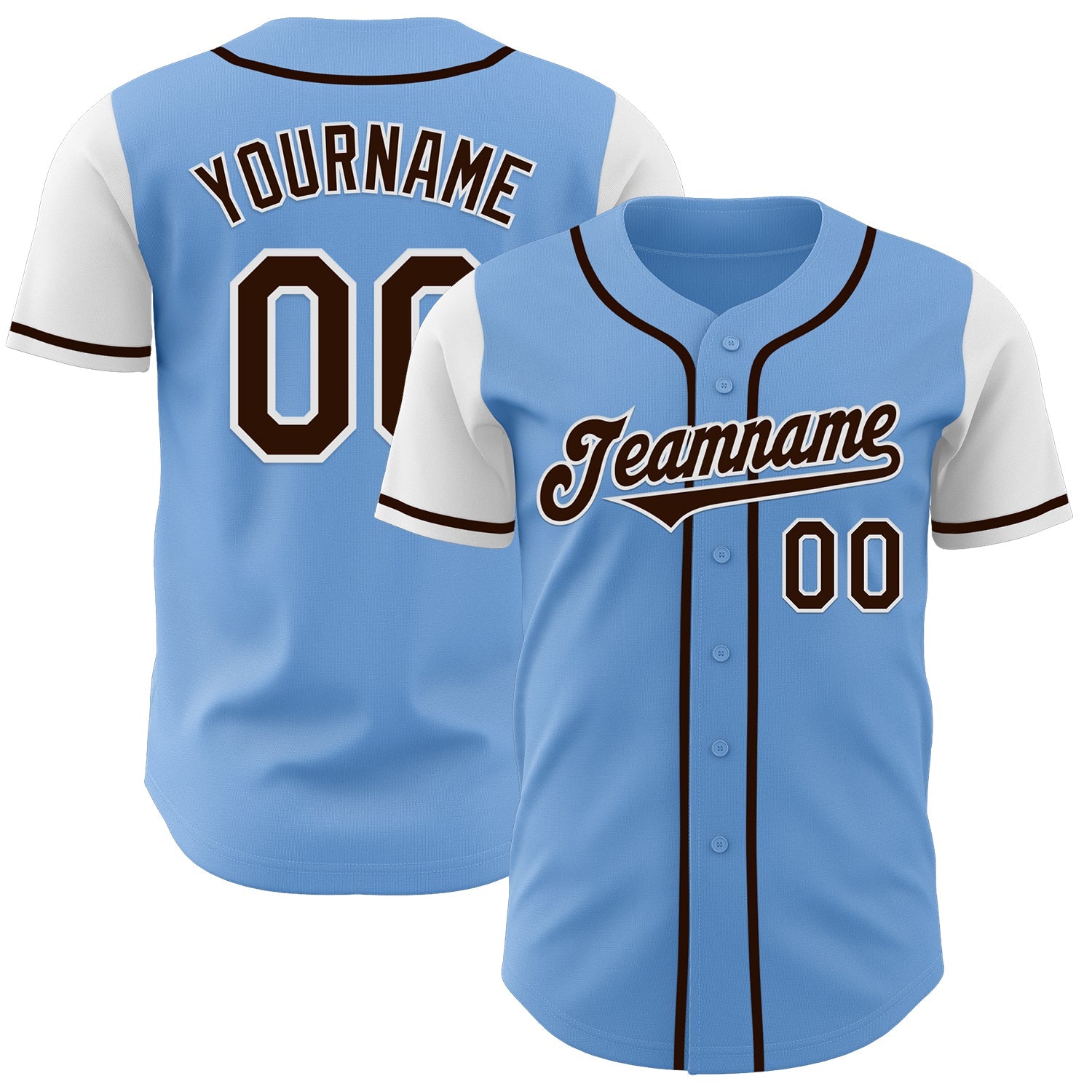 Custom Light Blue Brown-White Authentic Two Tone Baseball Jersey - Sky-Custom