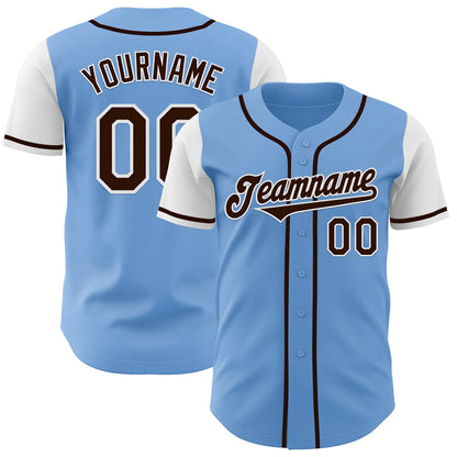 Custom Light Blue Brown-White Authentic Two Tone Baseball Jersey - Sky-Custom
