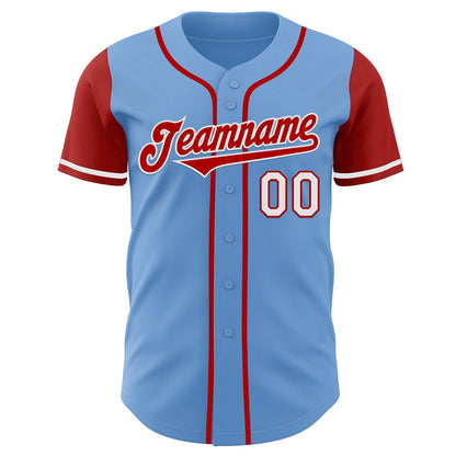 Custom Light Blue Red-White Authentic Two Tone Baseball Jersey - Sky-Custom