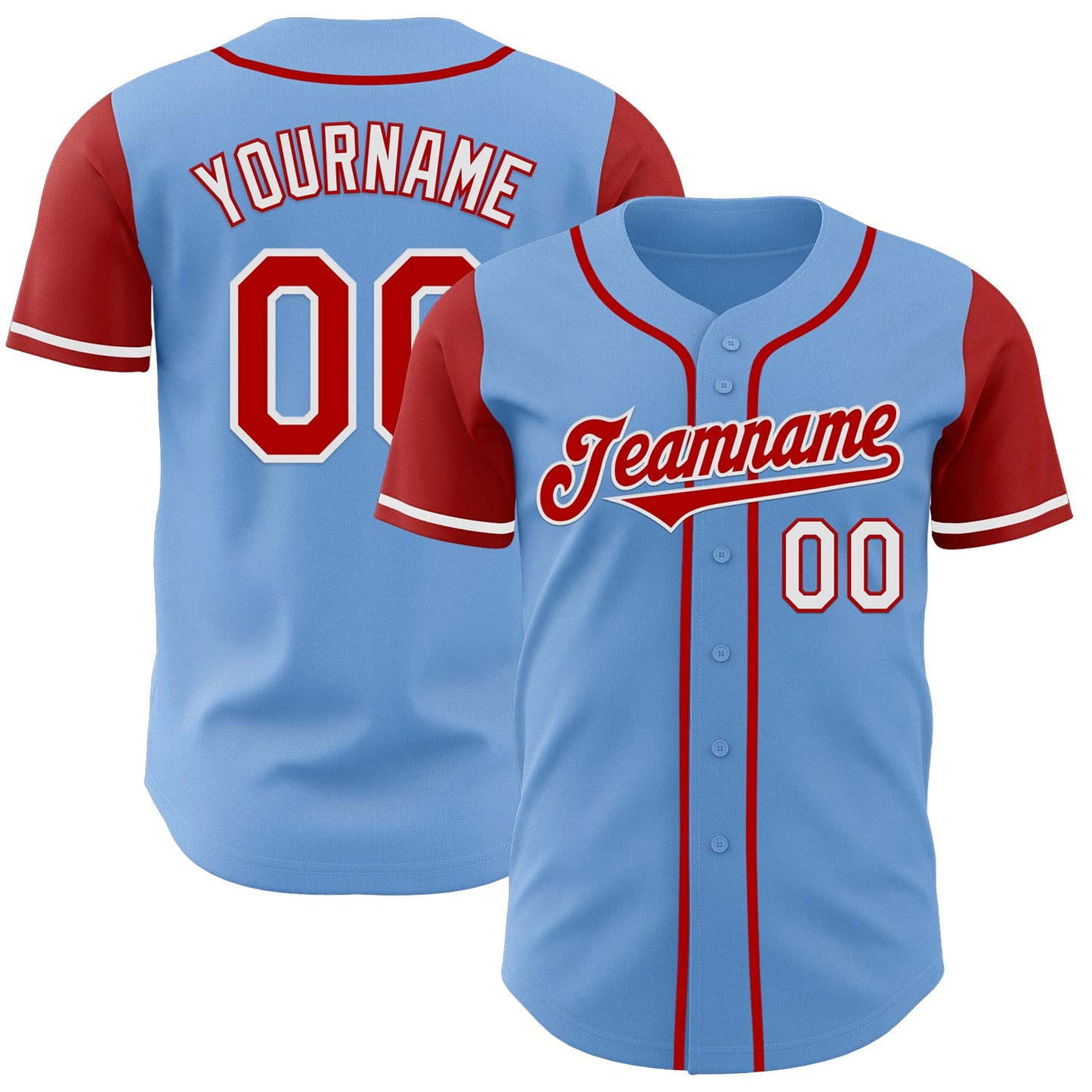 Custom Light Blue Red-White Authentic Two Tone Baseball Jersey - Sky-Custom