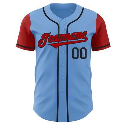 Custom Light Blue Red-Black Authentic Two Tone Baseball Jersey - Sky-Custom