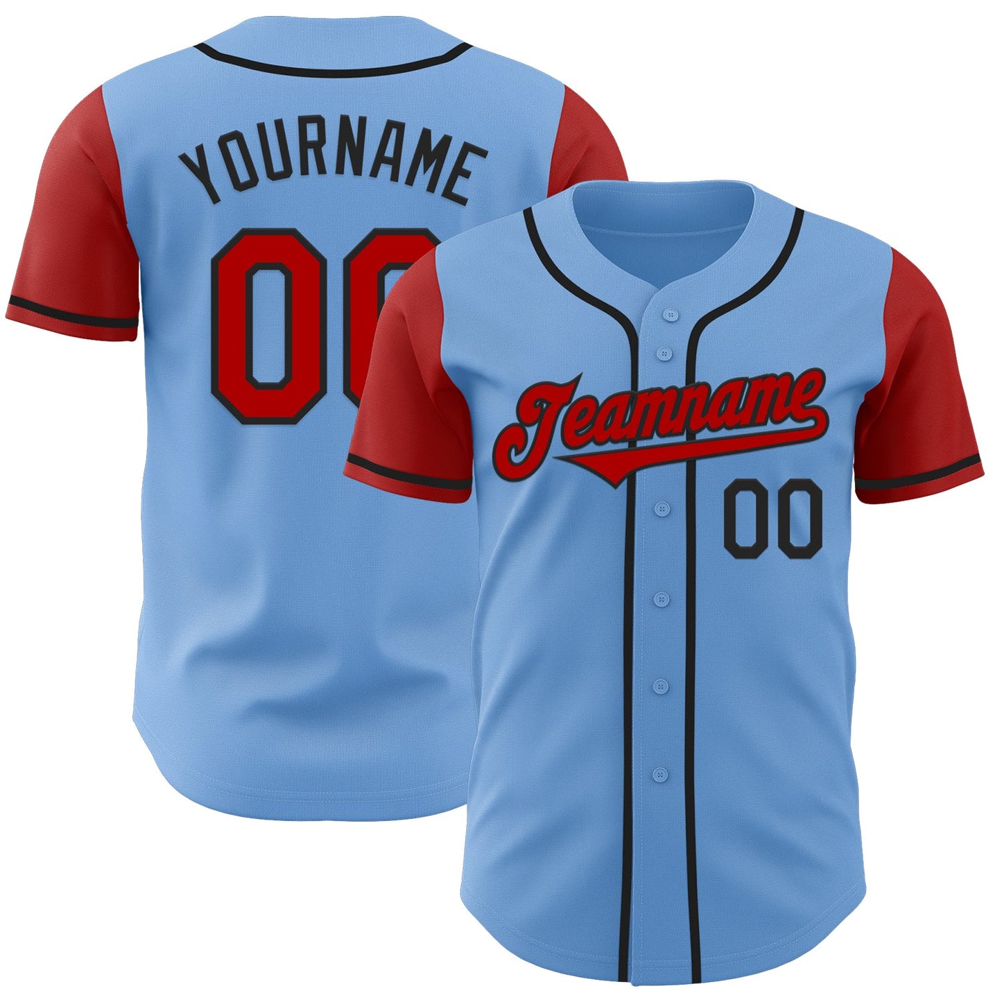 Custom Light Blue Red-Black Authentic Two Tone Baseball Jersey - Sky-Custom