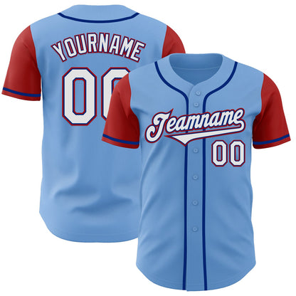 Custom Light Blue Royal-Red Authentic Two Tone Baseball Jersey - Sky-Custom