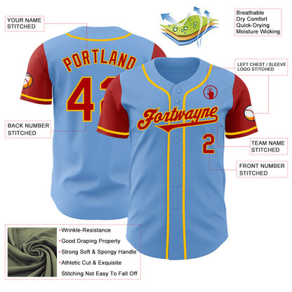 Custom Light Blue Red-Yellow Authentic Two Tone Baseball Jersey - Sky-Custom