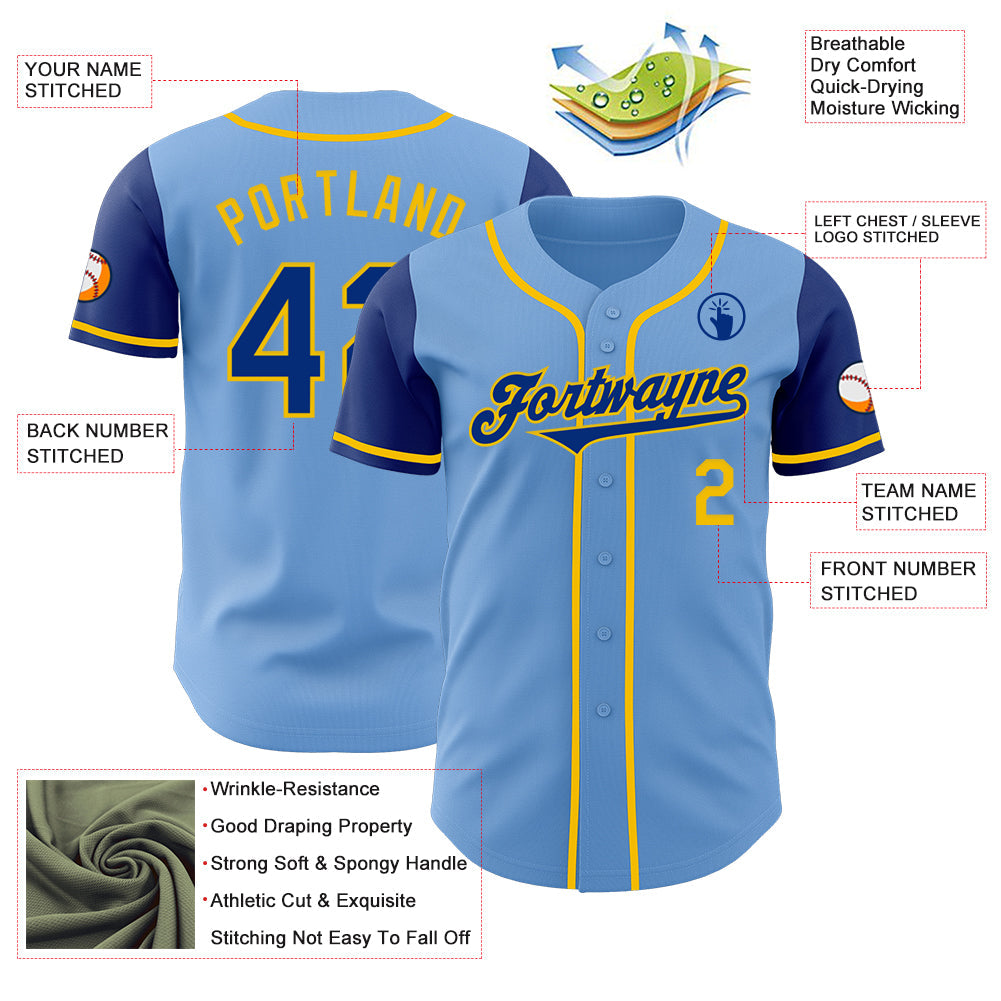 Custom Light Blue Royal-Yellow Authentic Two Tone Baseball Jersey - Sky-Custom