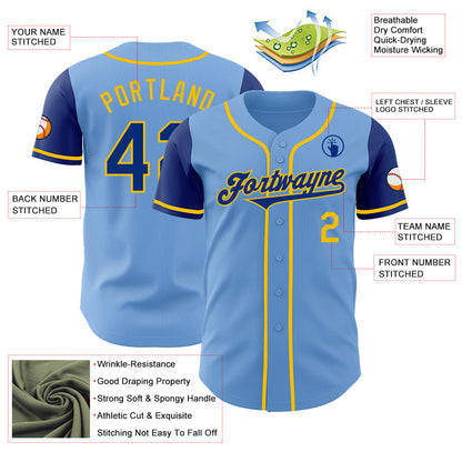 Custom Light Blue Royal-Yellow Authentic Two Tone Baseball Jersey - Sky-Custom