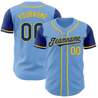 Custom Light Blue Royal-Yellow Authentic Two Tone Baseball Jersey - Sky-Custom