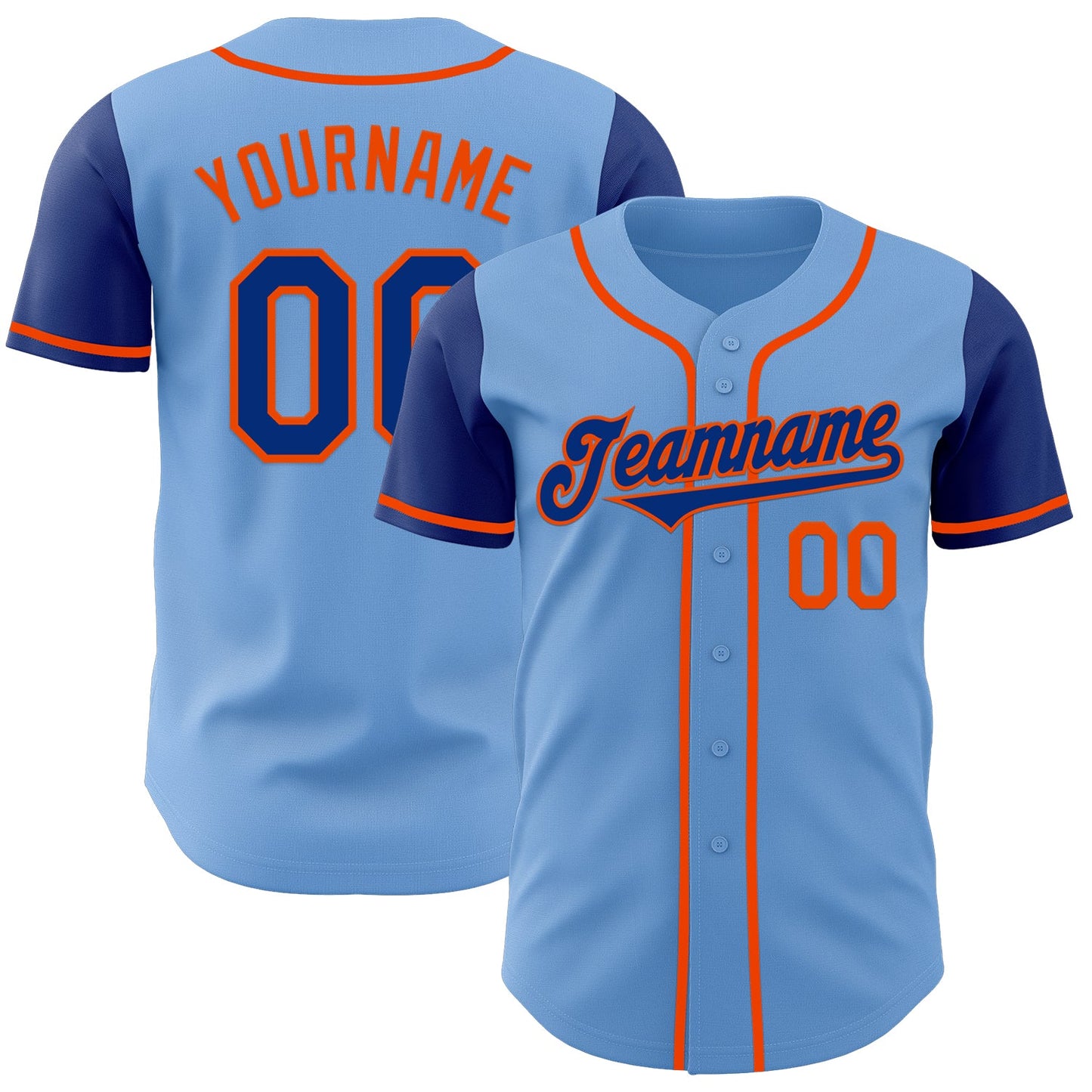 Custom Light Blue Royal-Orange Authentic Two Tone Baseball Jersey - Sky-Custom