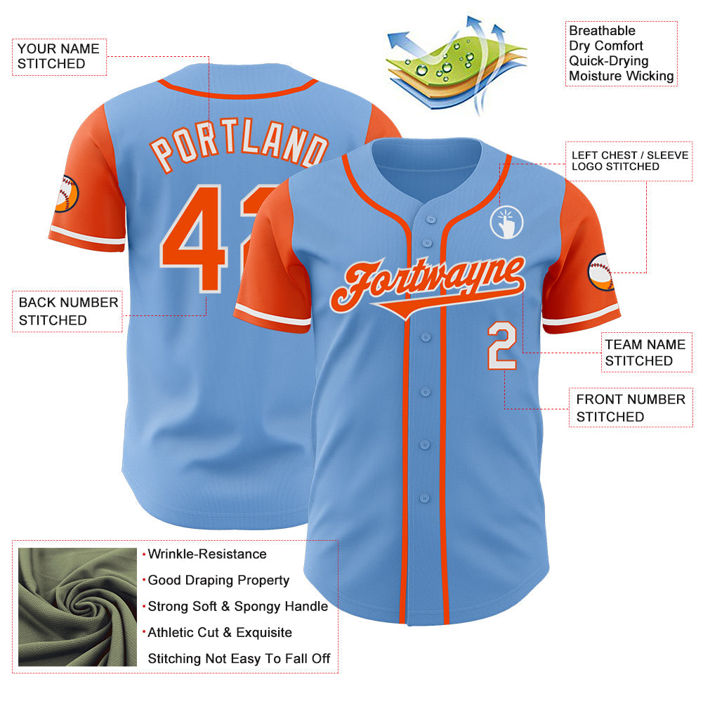 Custom Light Blue Orange-White Authentic Two Tone Baseball Jersey - Sky-Custom