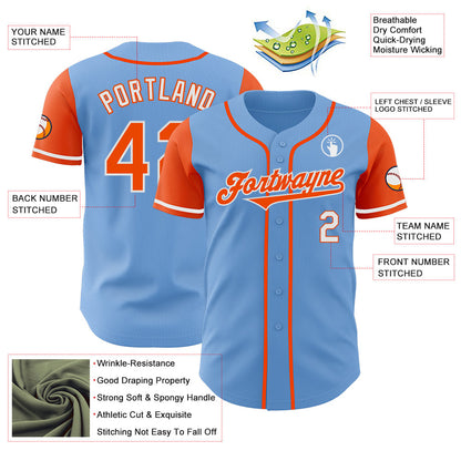Custom Light Blue Orange-White Authentic Two Tone Baseball Jersey - Sky-Custom